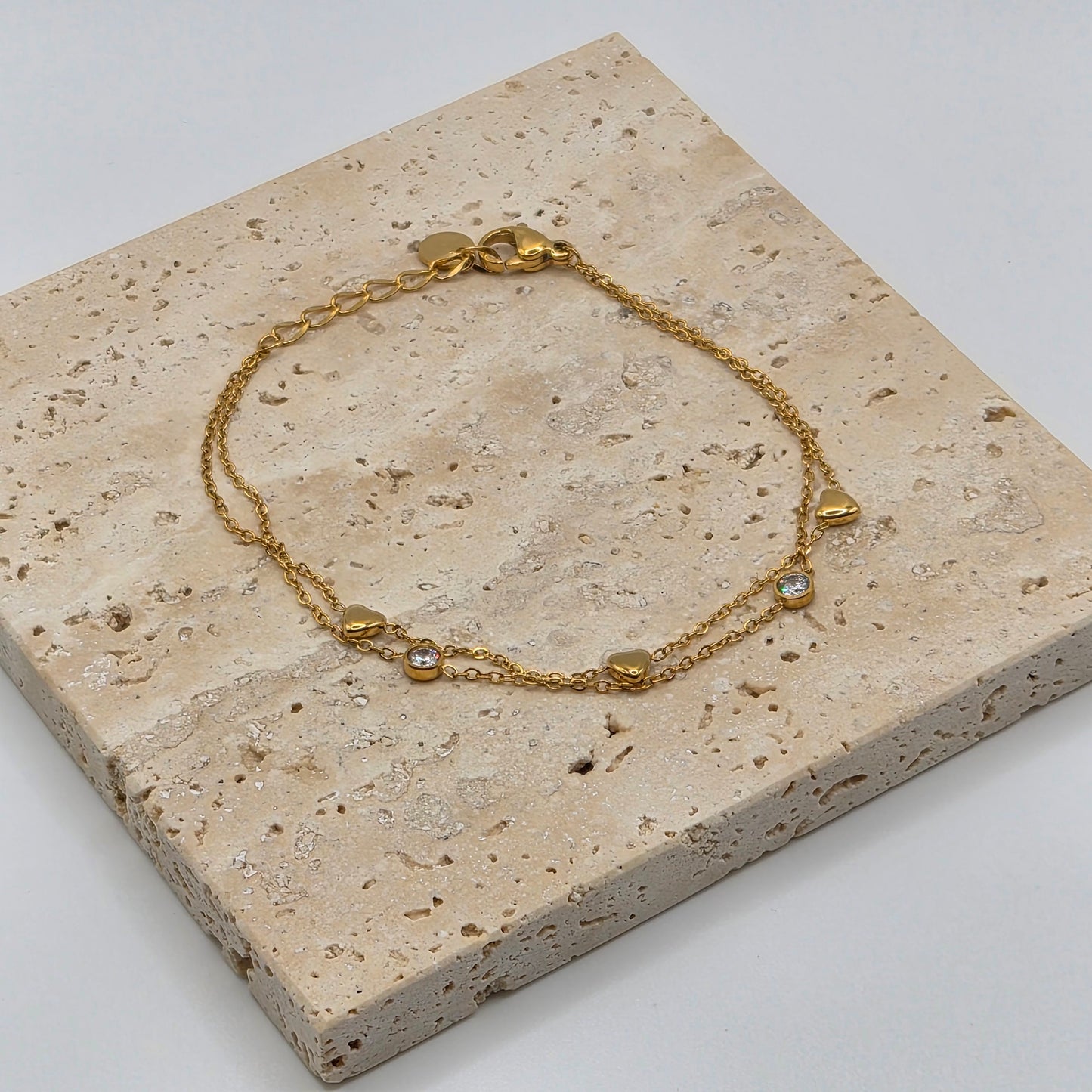 Duo Chain Zircon Heart Bracelet