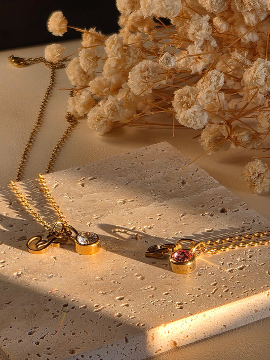 Initial Heart Birthstone Necklace