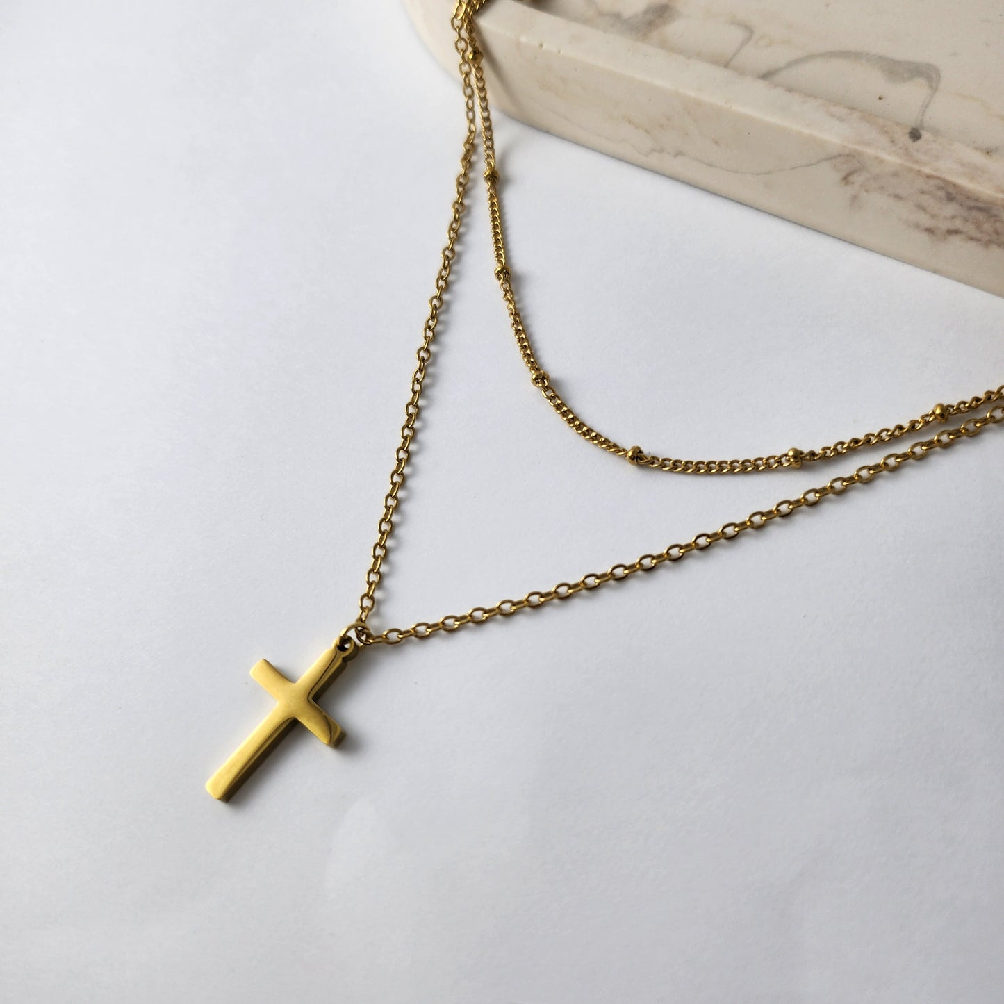 Layered Chain Cross Necklace