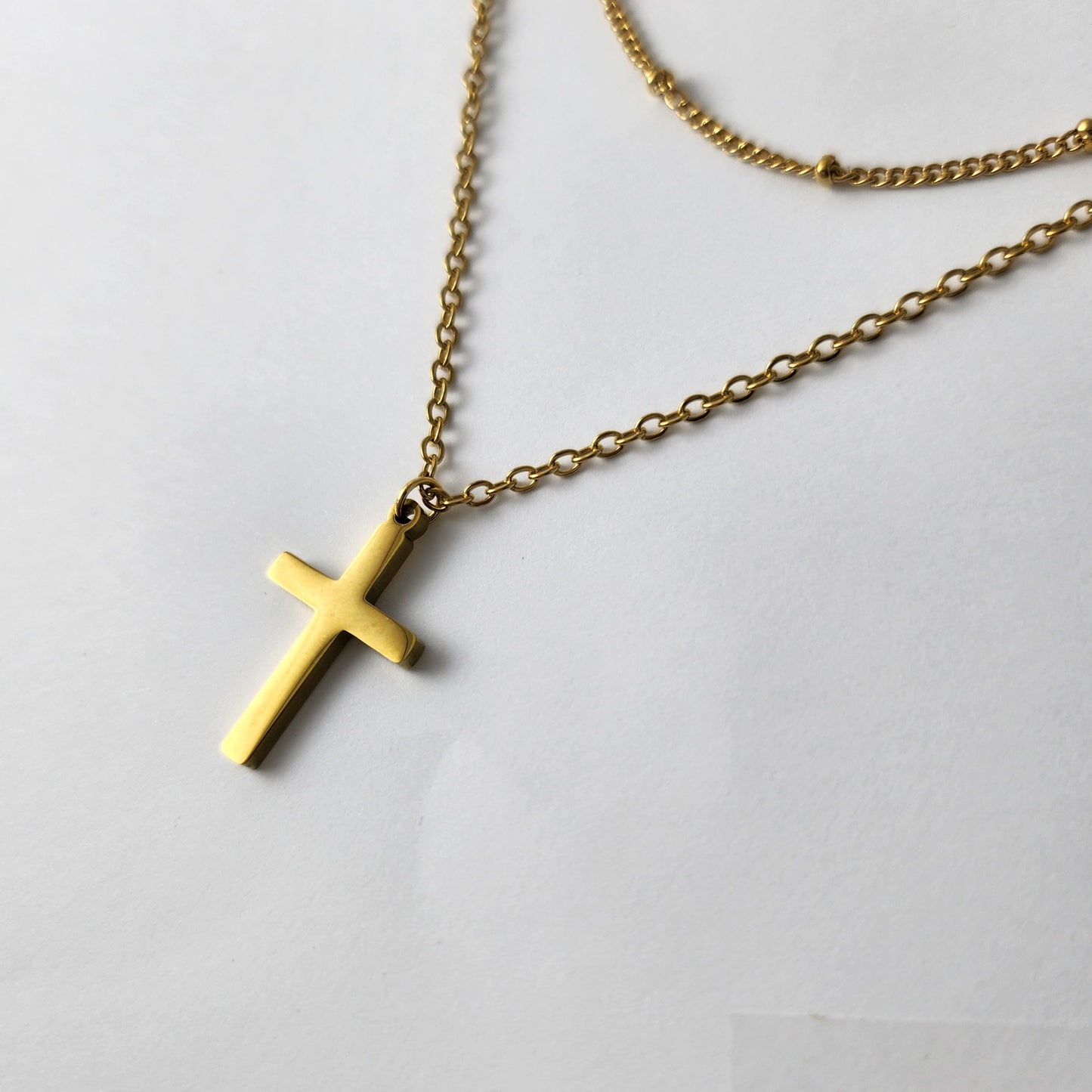 Layered Chain Cross Necklace