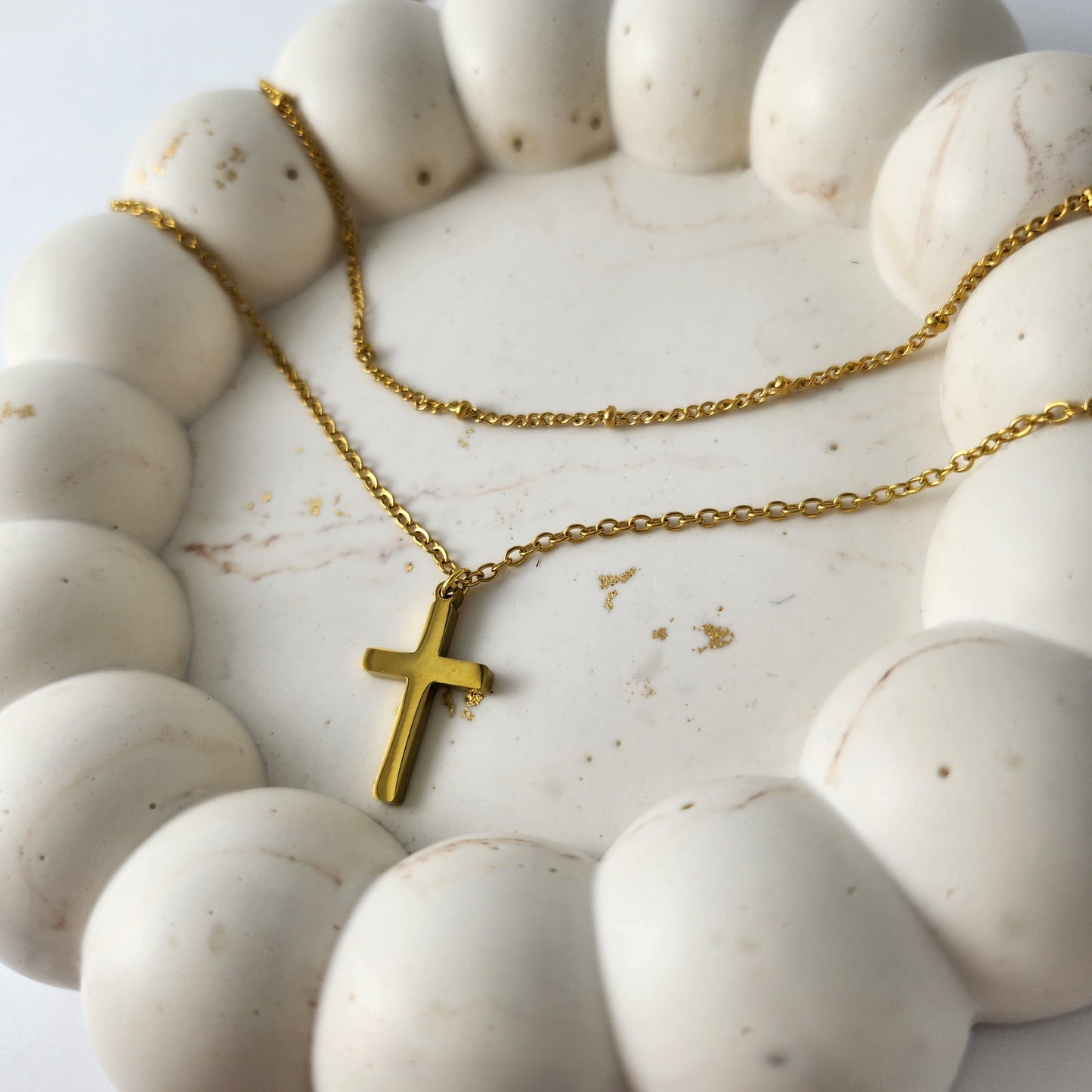 Layered Chain Cross Necklace