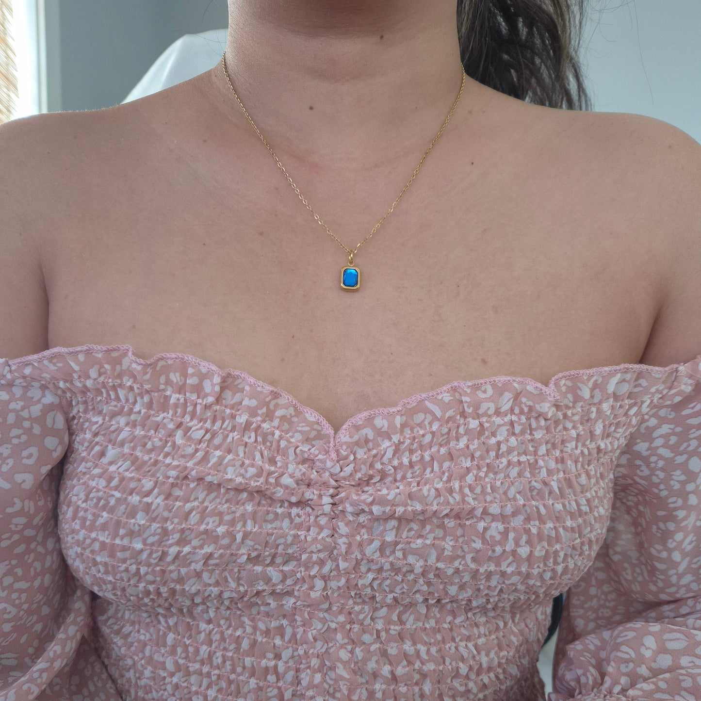 Emerald Cut Birthstone Necklace