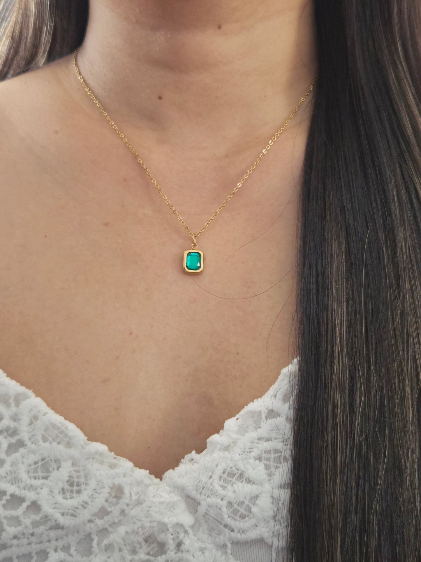 Emerald Cut Birthstone Necklace