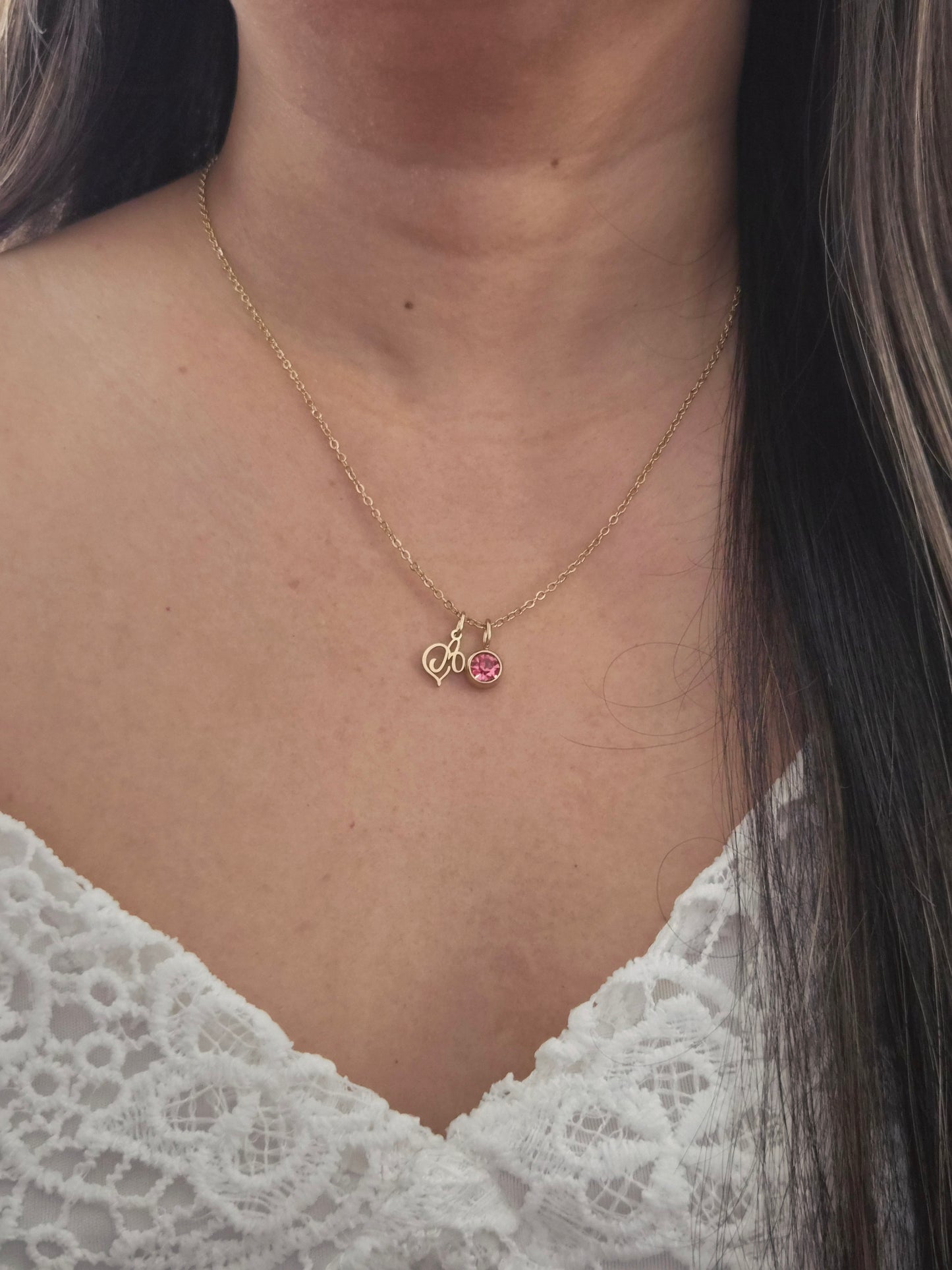 Initial Heart Birthstone Necklace