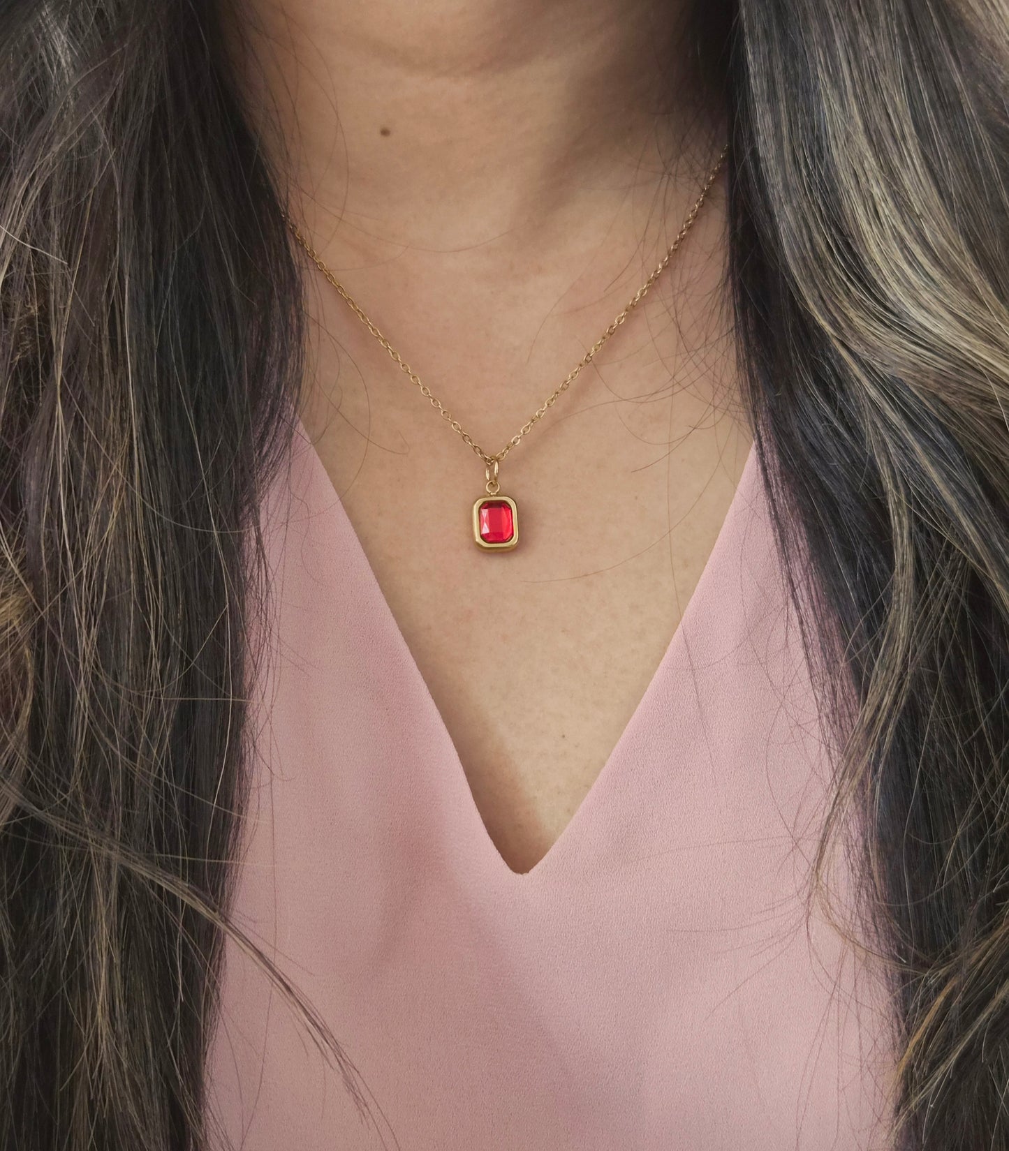 Emerald Cut Birthstone Necklace