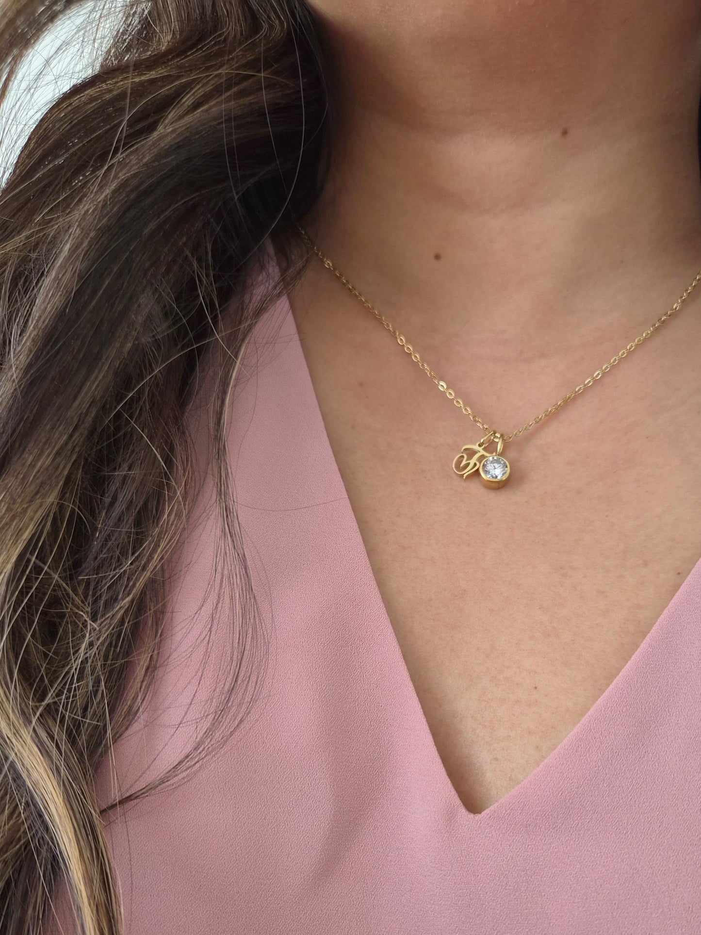 Initial Heart Birthstone Necklace
