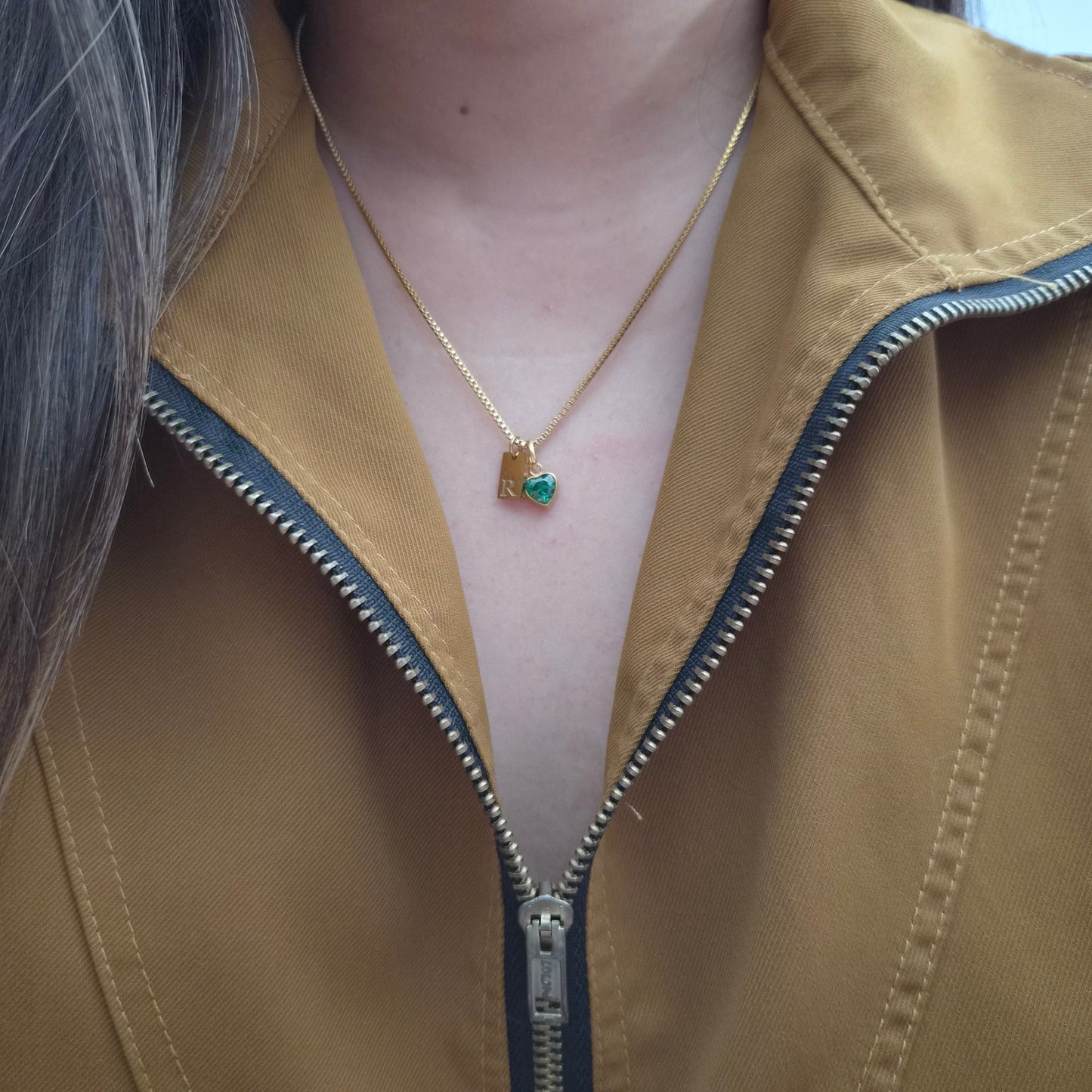 Heart Birthstone Initial Tag Necklace