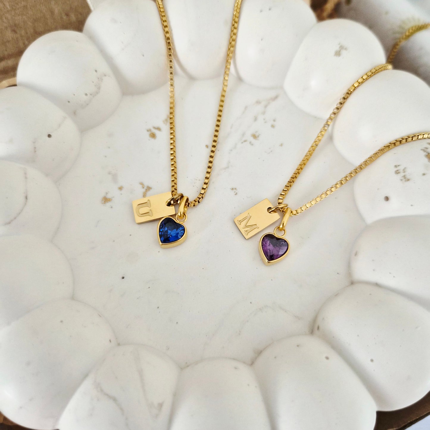 Heart Birthstone Initial Tag Necklace