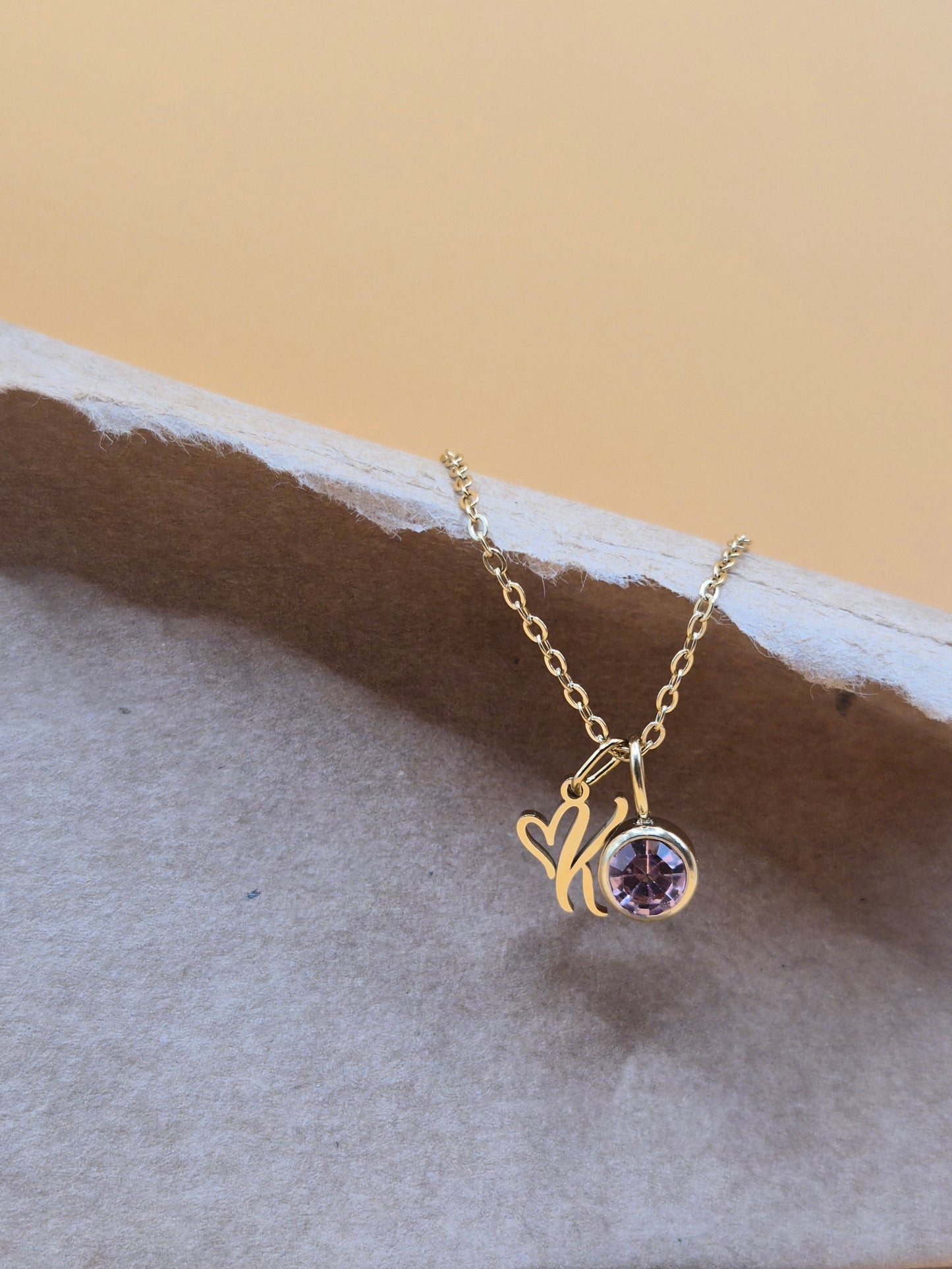 Initial Heart Birthstone Necklace