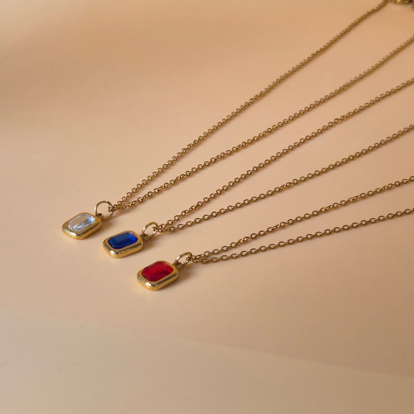 Emerald Cut Birthstone Necklace