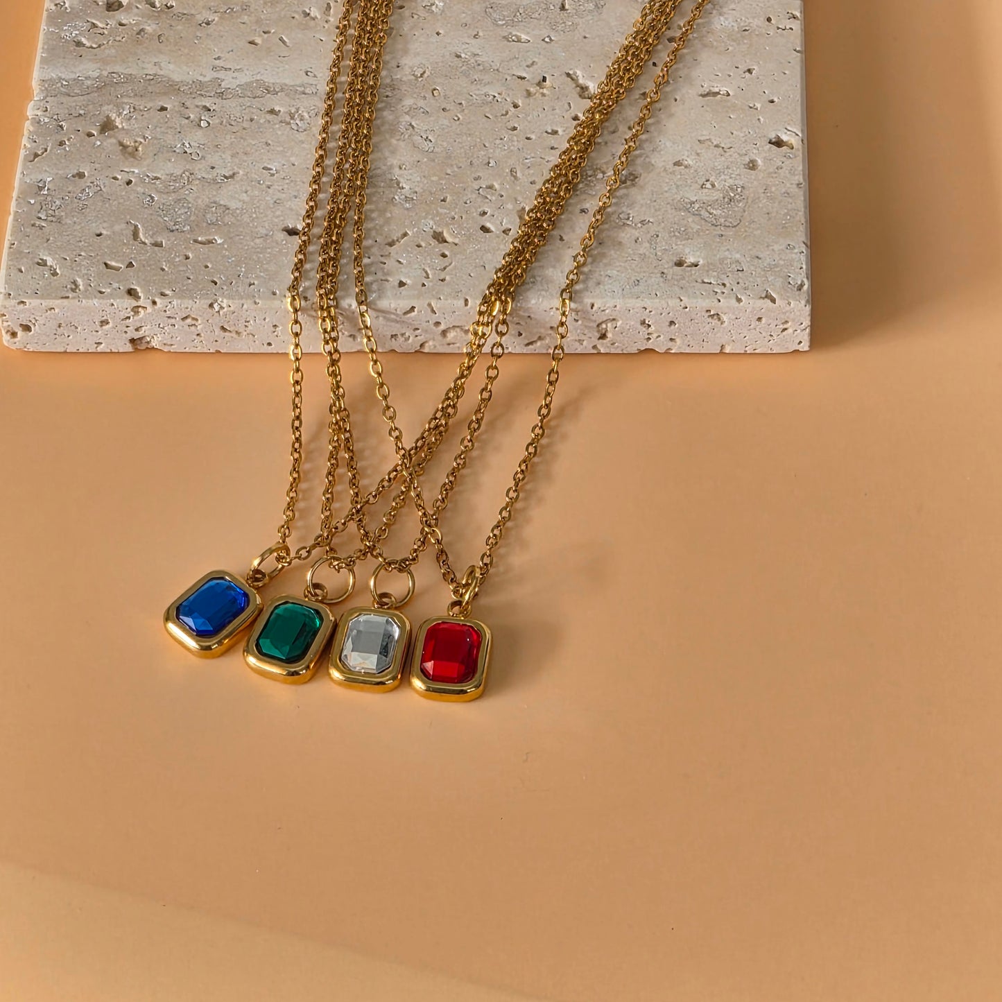 Emerald Cut Birthstone Necklace