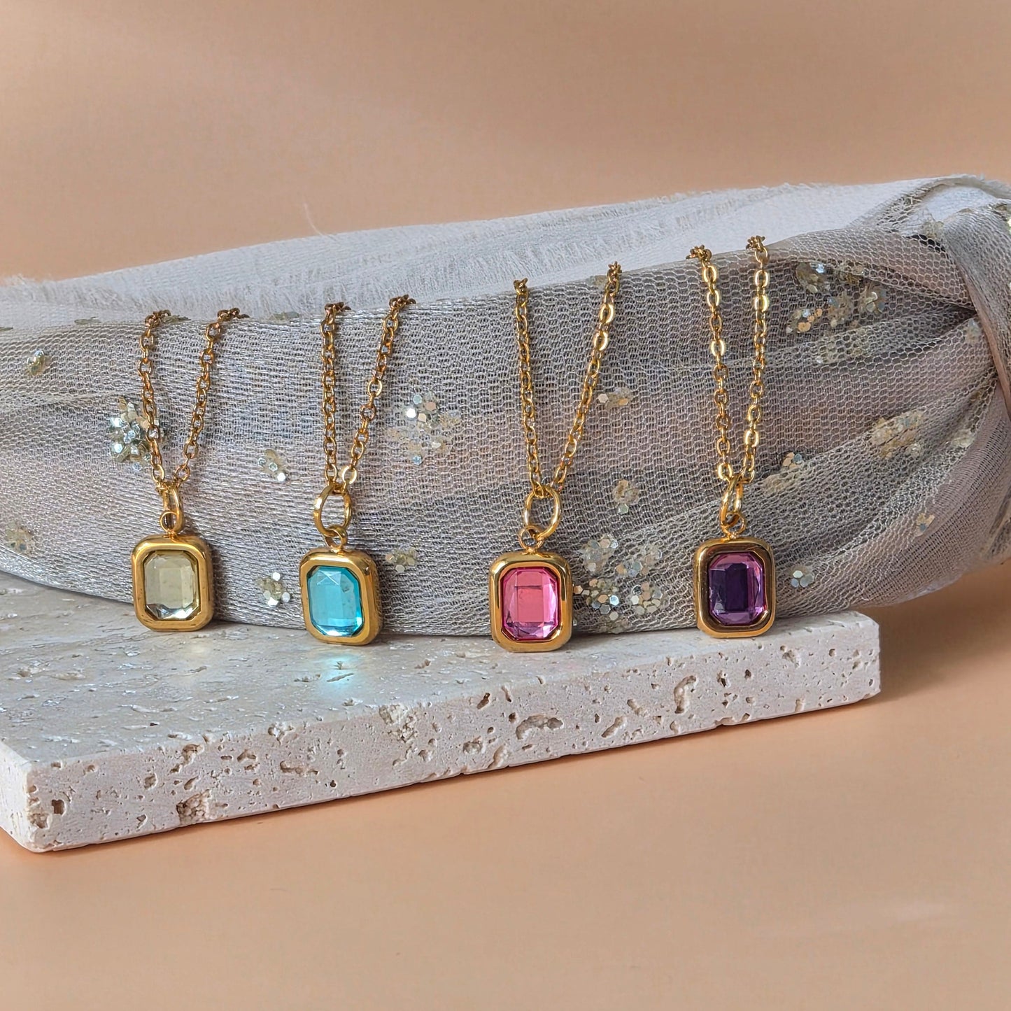 Emerald Cut Birthstone Necklace