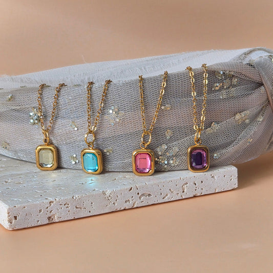 Emerald Cut Birthstone Necklace