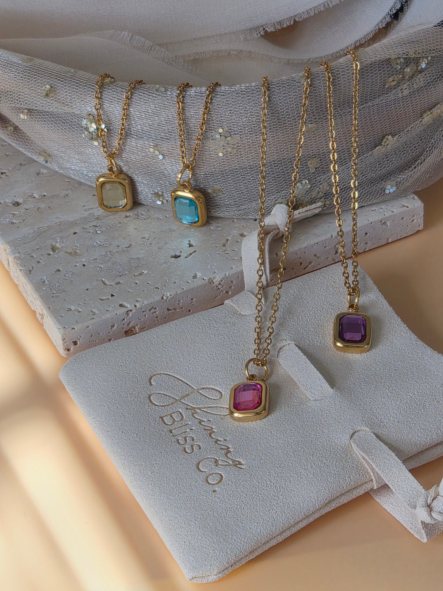 Emerald Cut Birthstone Necklace