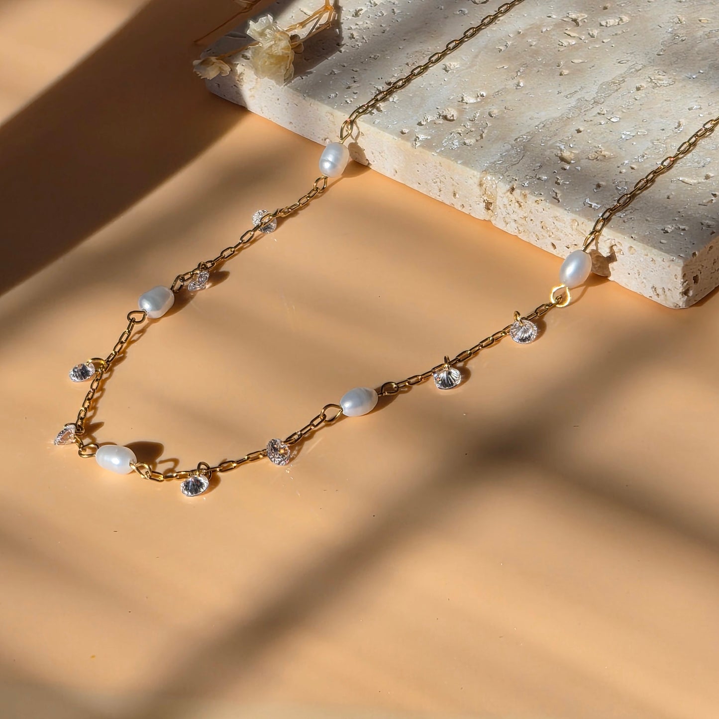 Dainty Cubic Zirconia & Freshwater Pearl Necklace