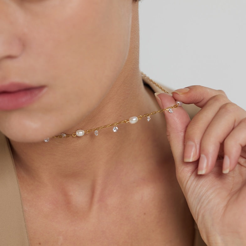 Dainty Cubic Zirconia & Freshwater Pearl Necklace