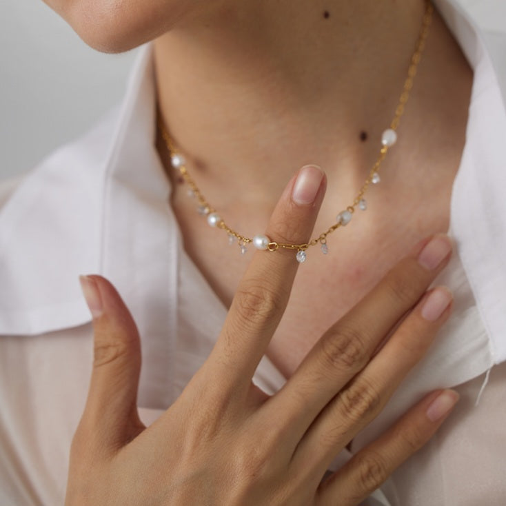 Dainty Cubic Zirconia & Freshwater Pearl Necklace