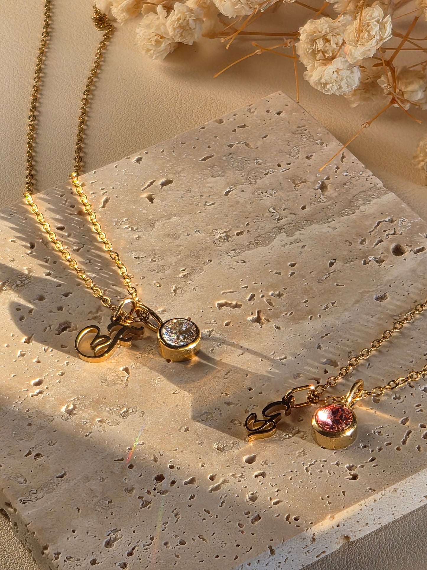 Initial Heart Birthstone Necklace