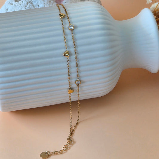 Duo Chain Zircon Heart Bracelet