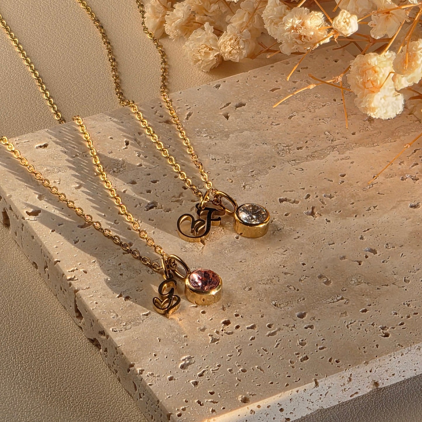 Initial Heart Birthstone Necklace