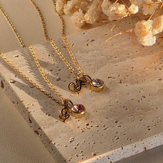 Initial Heart Birthstone Necklace