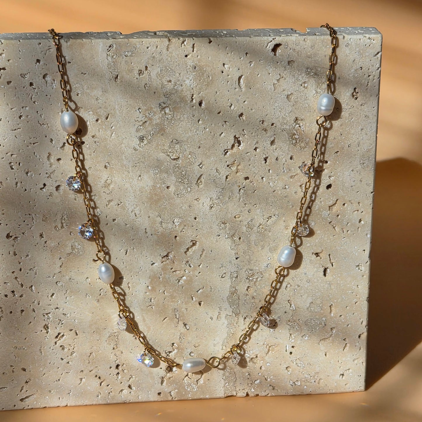 Dainty Cubic Zirconia & Freshwater Pearl Necklace