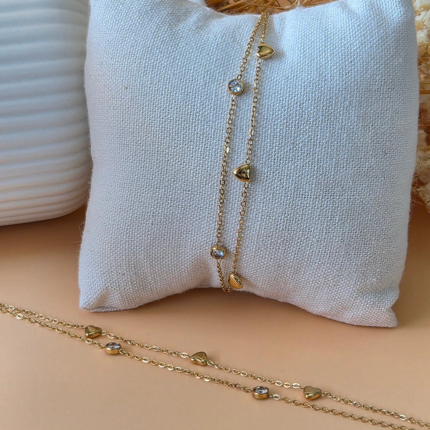 Duo Chain Zircon Heart Bracelet