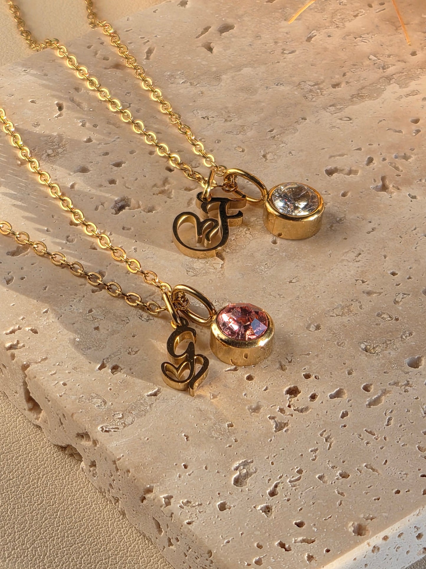 Initial Heart Birthstone Necklace