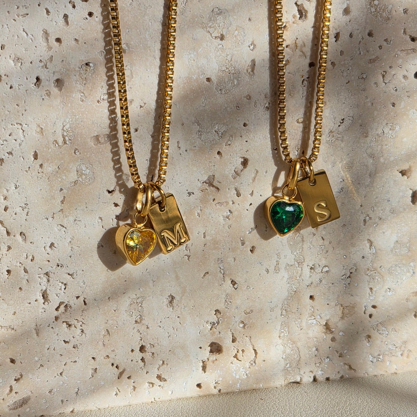 Heart Birthstone Initial Tag Necklace
