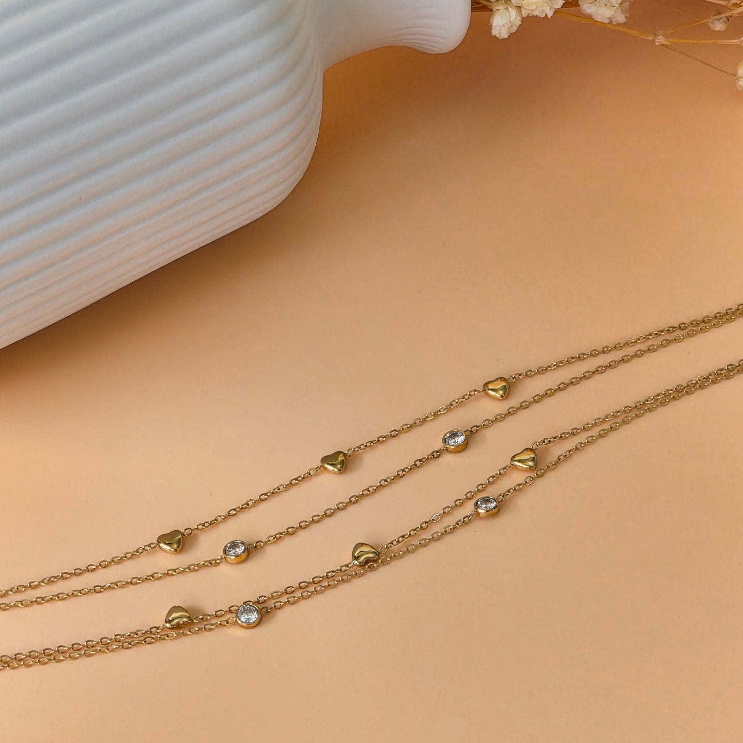 Duo Chain Zircon Heart Bracelet