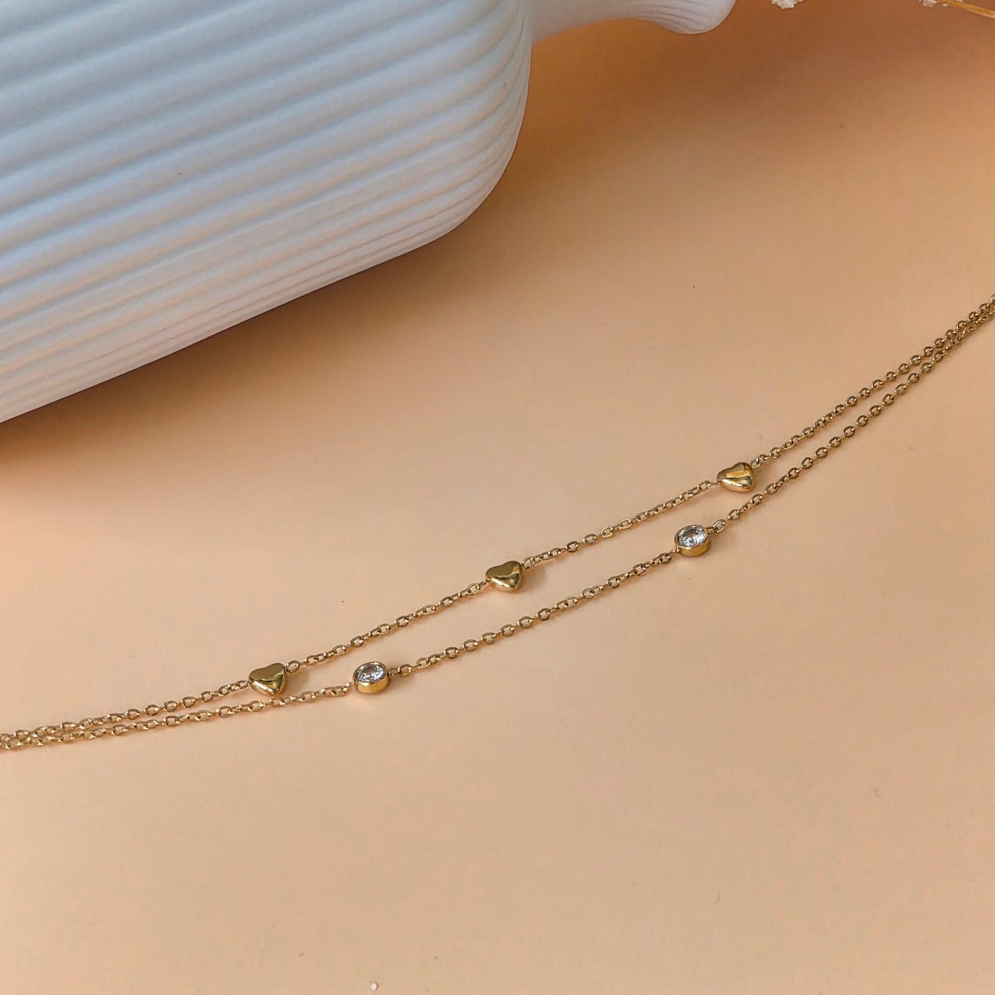 Duo Chain Zircon Heart Bracelet